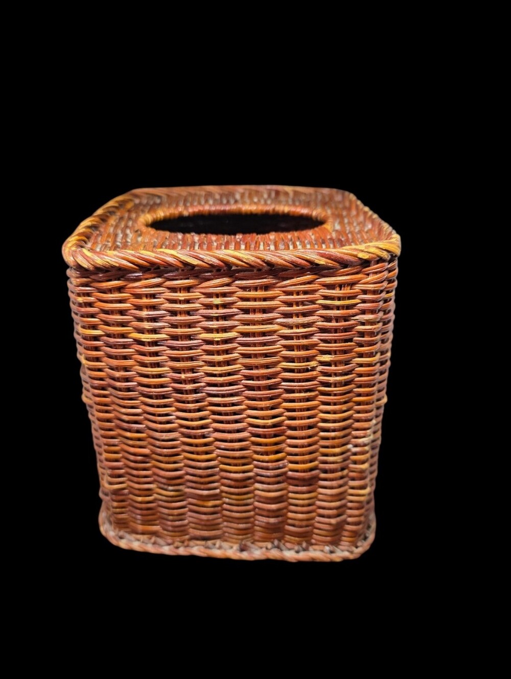 Vintage Woven Rattan Tissue Box Cover - Brown